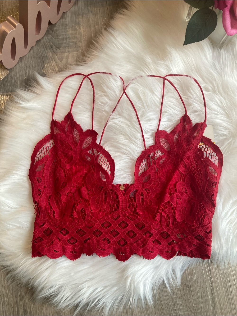 NWT!! Free People Red Floral Lace Bralette, size medium